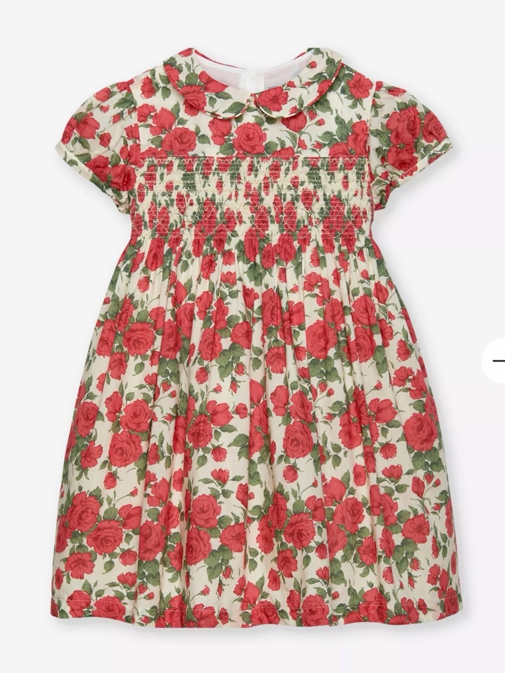 Trotters Girls Floral Smocked Dress - Red Rose